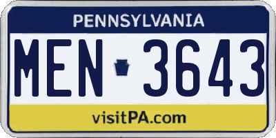 PA license plate MEN3643