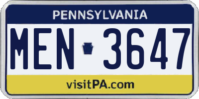 PA license plate MEN3647