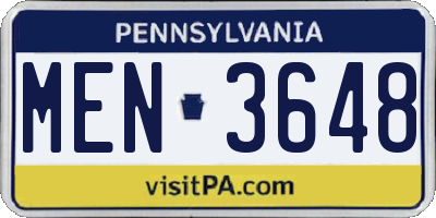 PA license plate MEN3648
