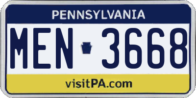 PA license plate MEN3668