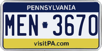 PA license plate MEN3670