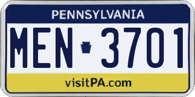 PA license plate MEN3701