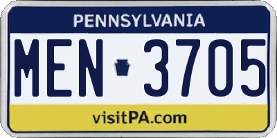 PA license plate MEN3705