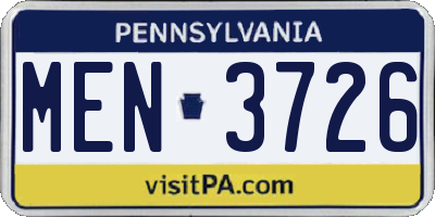 PA license plate MEN3726