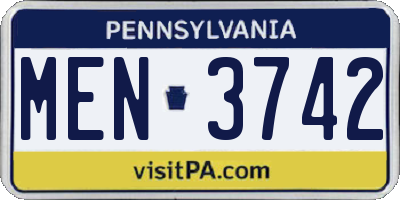 PA license plate MEN3742