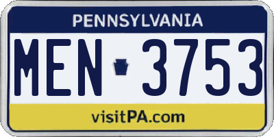 PA license plate MEN3753