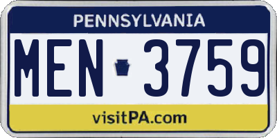 PA license plate MEN3759