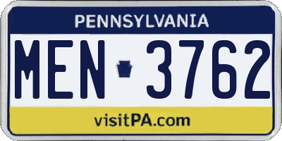 PA license plate MEN3762