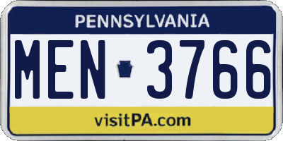 PA license plate MEN3766