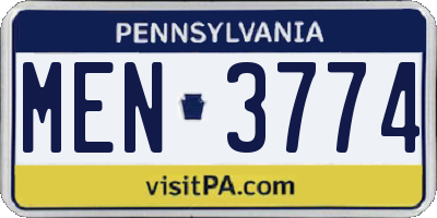 PA license plate MEN3774