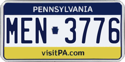 PA license plate MEN3776