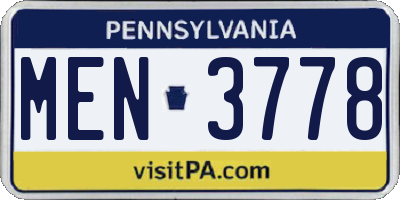 PA license plate MEN3778