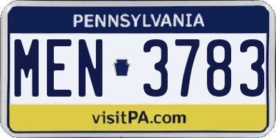 PA license plate MEN3783