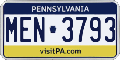 PA license plate MEN3793