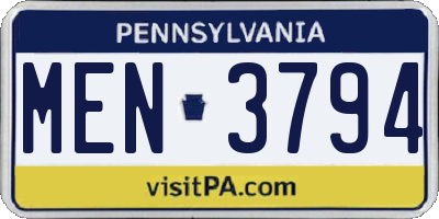 PA license plate MEN3794