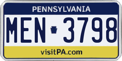 PA license plate MEN3798