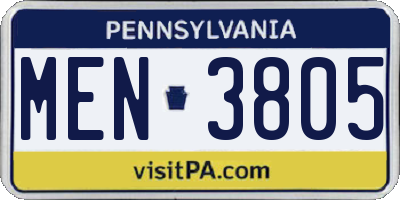 PA license plate MEN3805