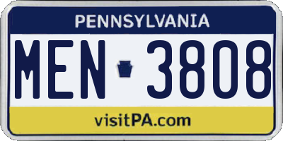 PA license plate MEN3808