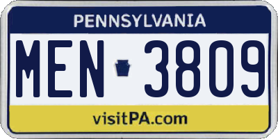 PA license plate MEN3809