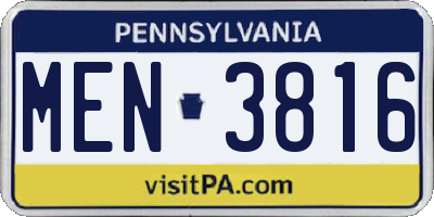 PA license plate MEN3816