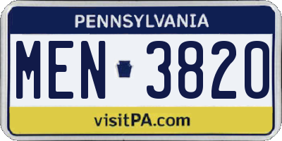 PA license plate MEN3820
