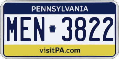 PA license plate MEN3822
