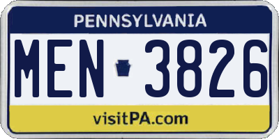 PA license plate MEN3826