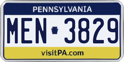 PA license plate MEN3829