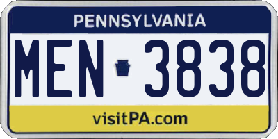 PA license plate MEN3838