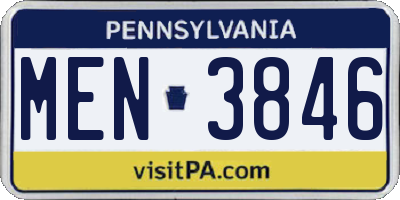 PA license plate MEN3846