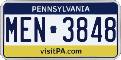 PA license plate MEN3848