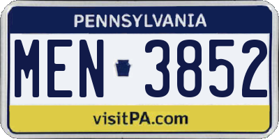 PA license plate MEN3852