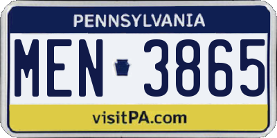 PA license plate MEN3865