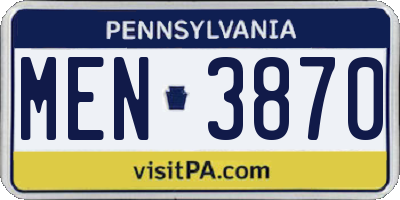 PA license plate MEN3870