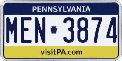 PA license plate MEN3874