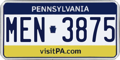 PA license plate MEN3875