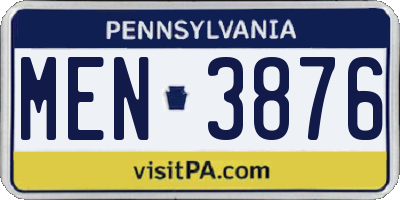 PA license plate MEN3876