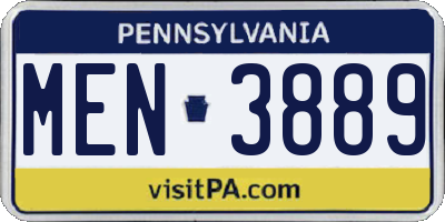 PA license plate MEN3889