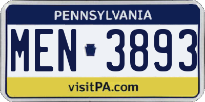 PA license plate MEN3893