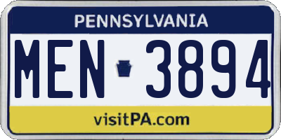 PA license plate MEN3894