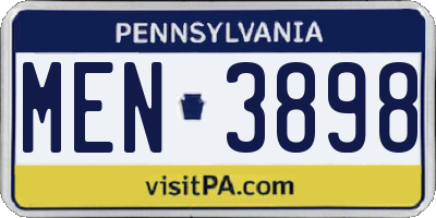 PA license plate MEN3898
