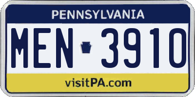PA license plate MEN3910
