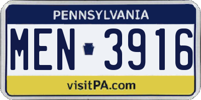 PA license plate MEN3916