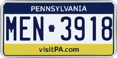 PA license plate MEN3918