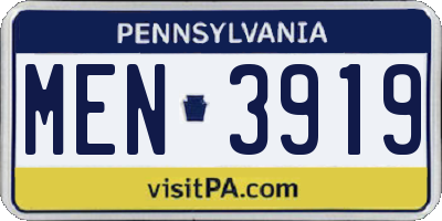 PA license plate MEN3919