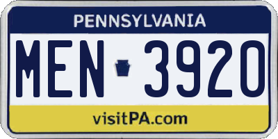 PA license plate MEN3920