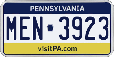 PA license plate MEN3923