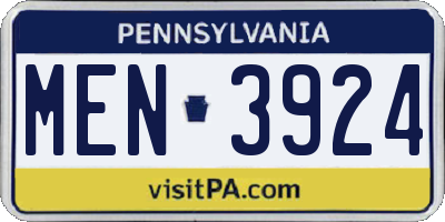 PA license plate MEN3924