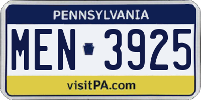 PA license plate MEN3925