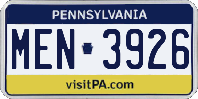 PA license plate MEN3926